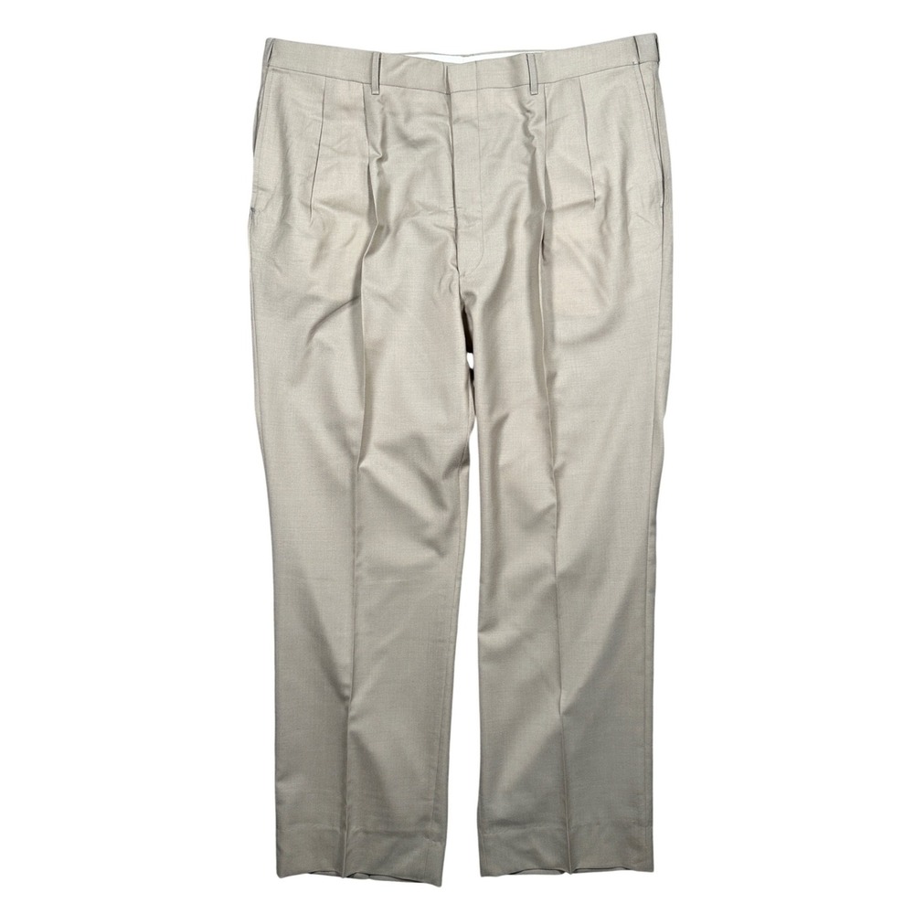 Norm Thompson Pleated Dress Pants Mens 44 Long Tan Worsted Wool Blend